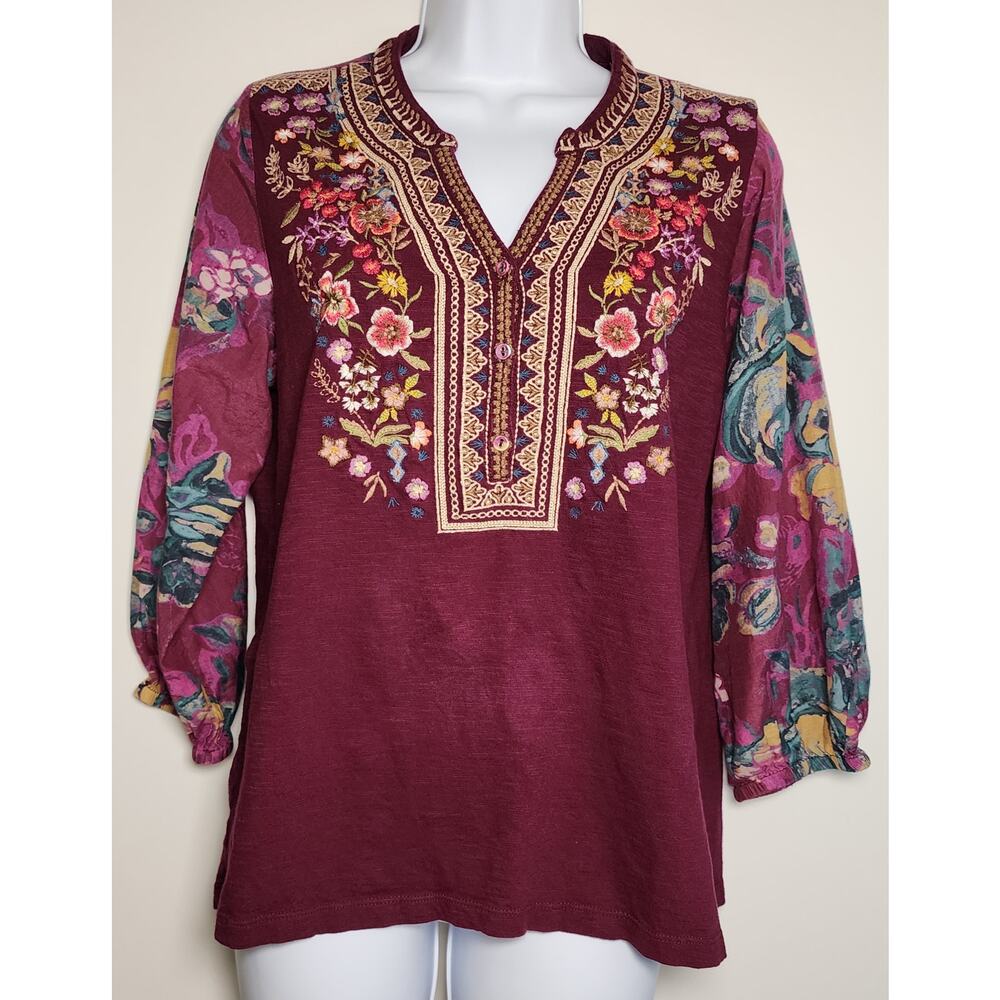 Sundance Boho Embroidered Peasant Floral Tunic Blouse Medium